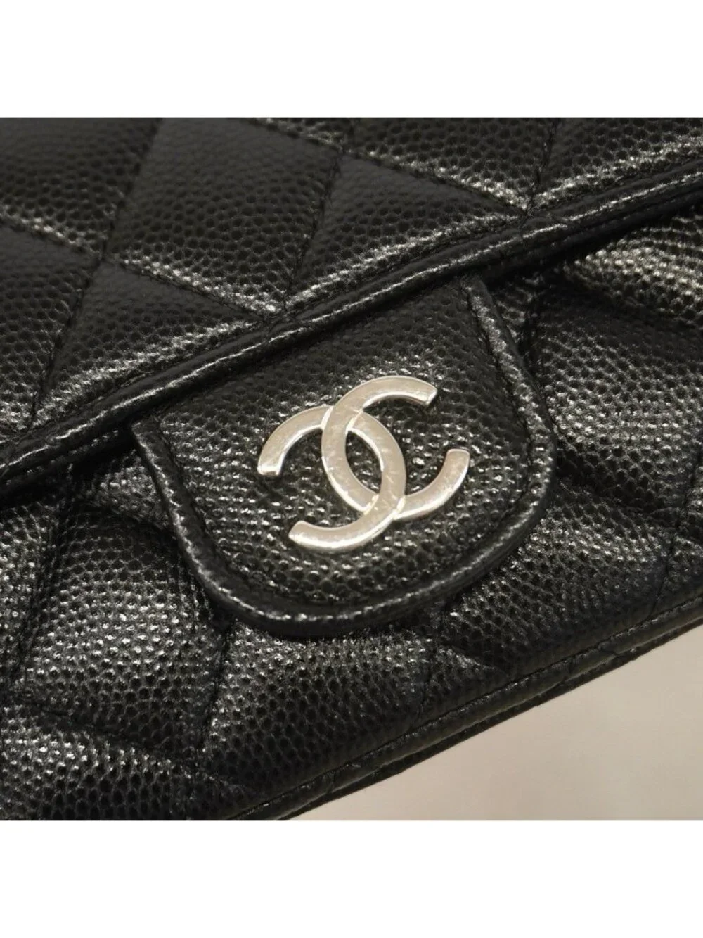 Chanel Eyewear Case Quilted Caviar Leather Black Silver